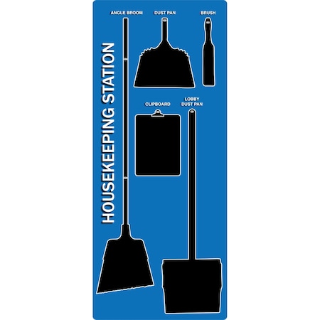 5S Housekeeping Shadow Board Broom Station Version 12  - Blue Board / Black Shadows  With Broom